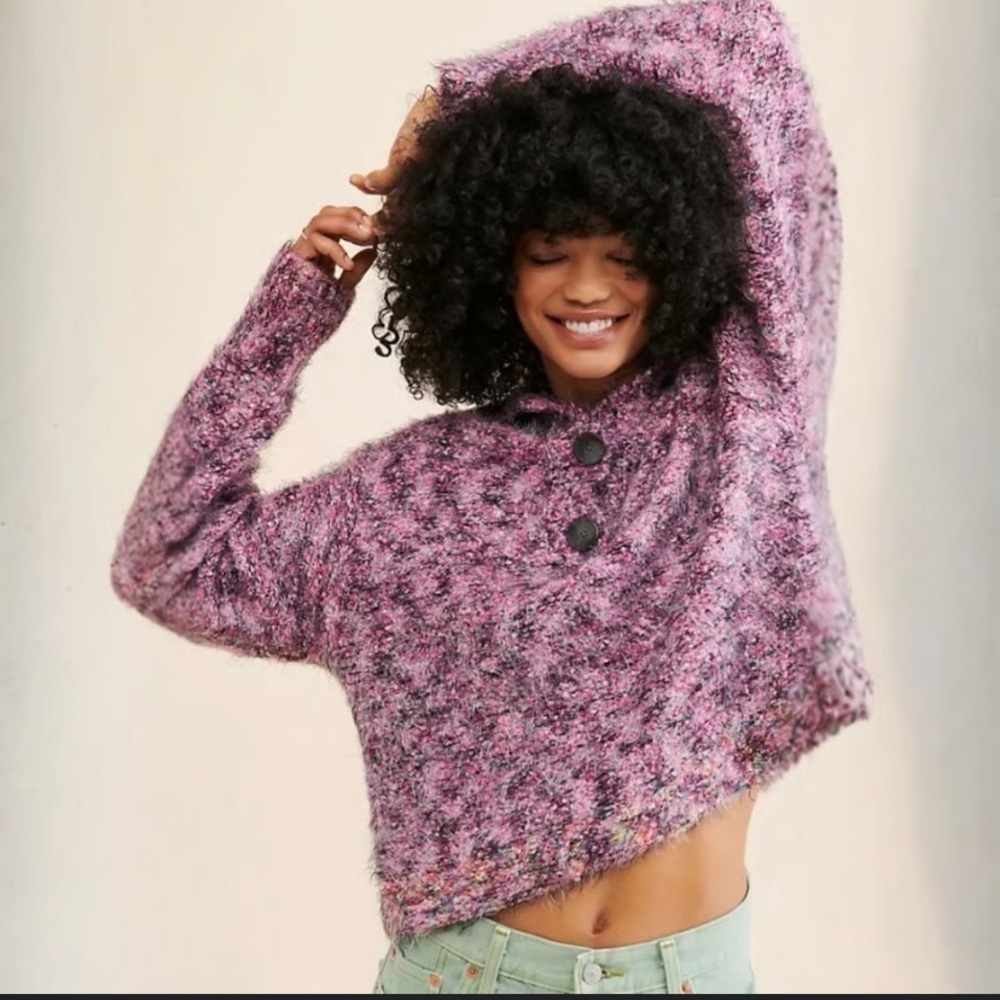 New! Free People stellar knit pullover chunky henley sweater Pink nbnn